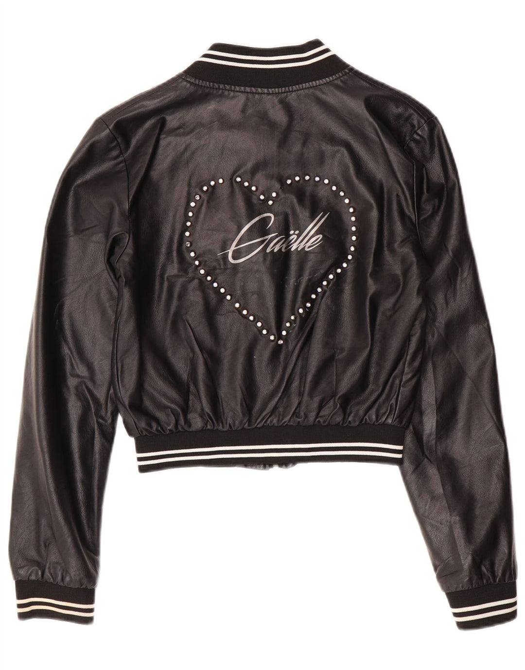 GAELLE Graphic Crop læderjakke til kvinder UK 6 XS Sort