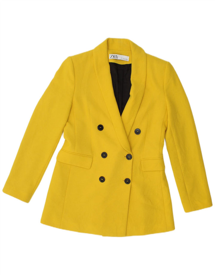 Zara Dame Longline Double Breasted Blazer Jacket UK 10 Small Yellow