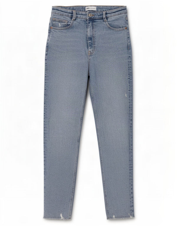 Zara Dame High Rise Slim Jeans EU 38 Small W28 L27 Blå Bomuld