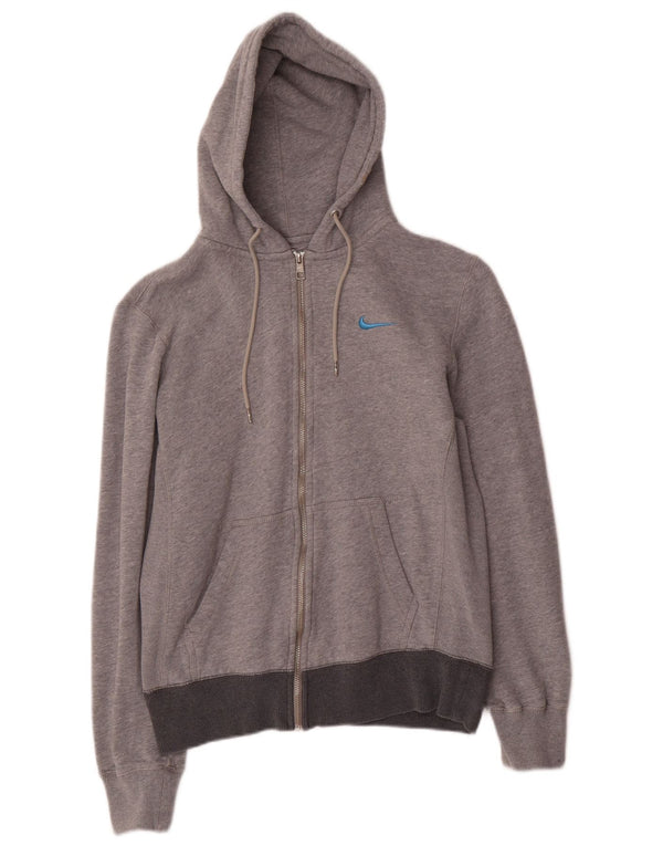Nike Womens Zip Hoodie Sweater UK 14 Medium Grey Cotton