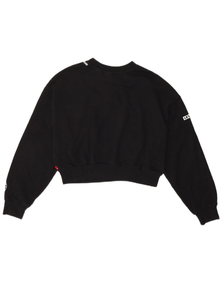 Levi's Dame Oversized Grafisk Crop Sweatshirt Jumper UK 6 XS Sort