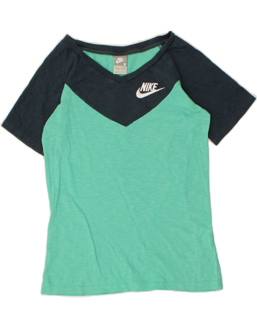 NIKE Womens T-Shirt Top UK 10/12 Medium Green Colourblock Vintage Nike and Second-Hand Nike from Messina Hembry 