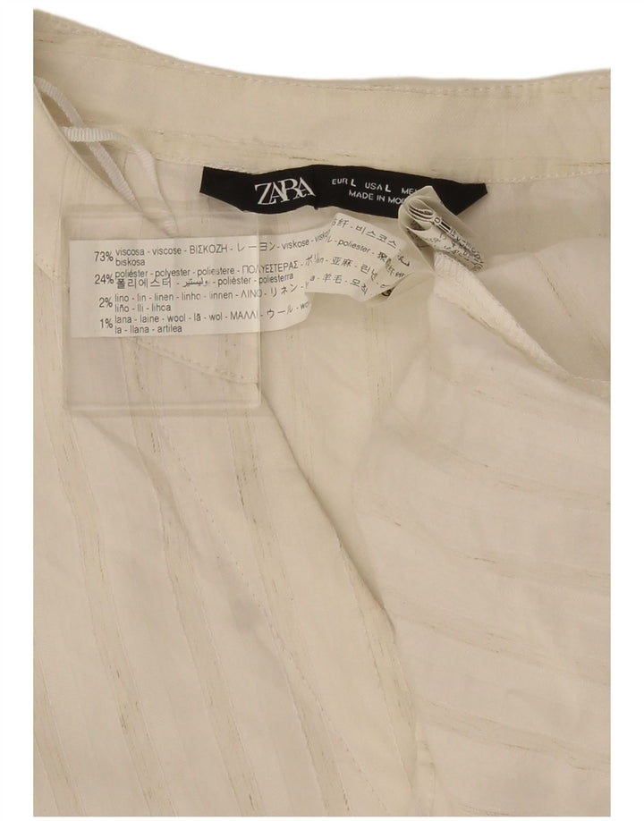 Zara Dame 3/4 ærmet oversize bluse Top UK 16 Stor hvid stribet
