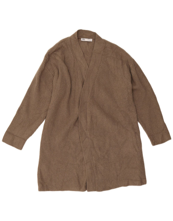 Zara Womens Oversized Longline Open Cardigan Sweater UK 10 Small Brown