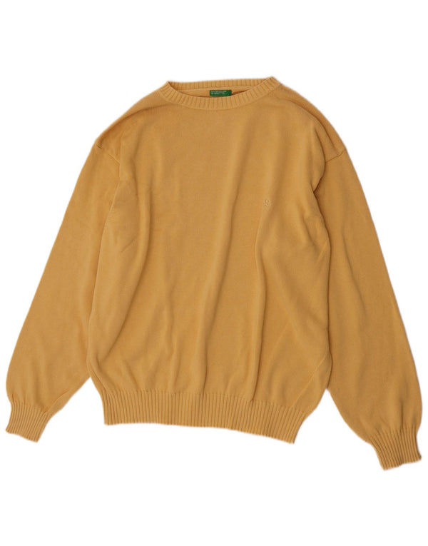 Benetton Mens Boat Neck Jumper Sweater Large Yellow Cotton