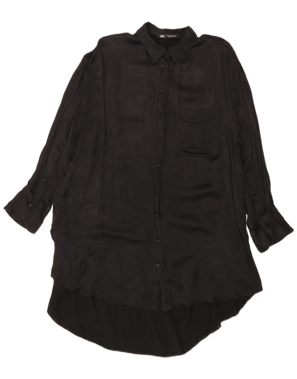 Zara Womens Oversized Shirt Dress UK 10 Small Black Viscose