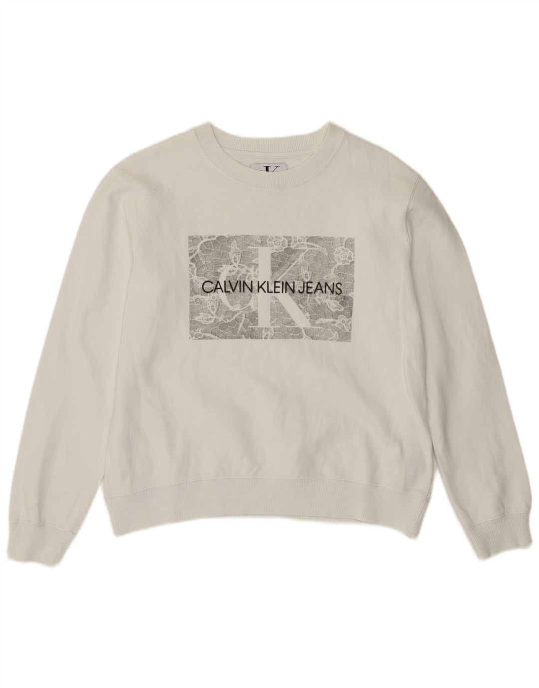 Calvin Klein Dame Grafisk Sweatshirt Jumper UK 10 Small White Bomuld