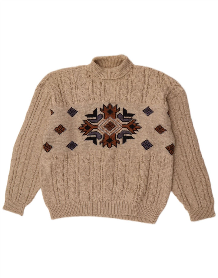 Vintage Herre rullehals sweater Medium Beige Geometrisk