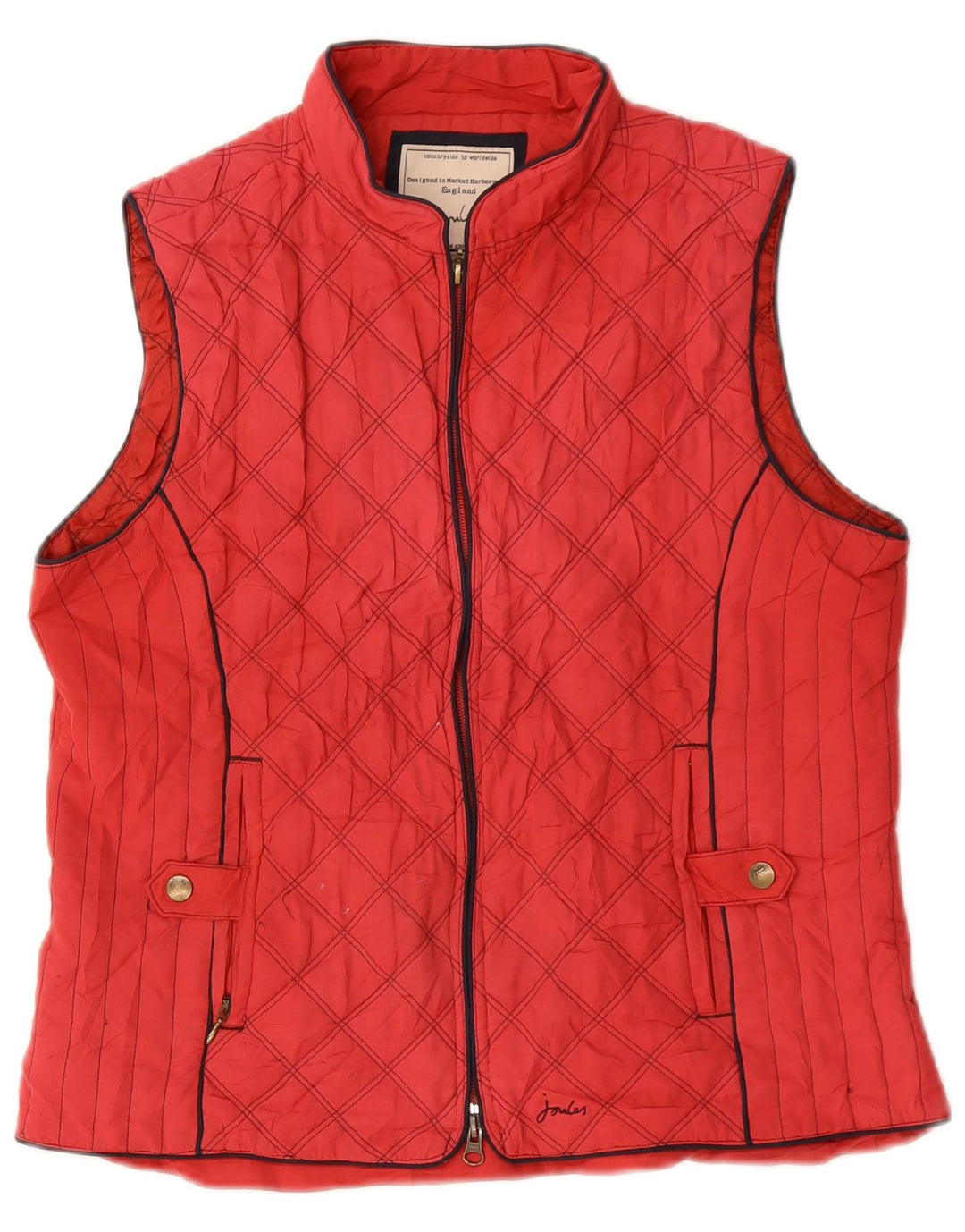 JOULES Dame Quiltet Gilet UK 16 Large Rød Polyester