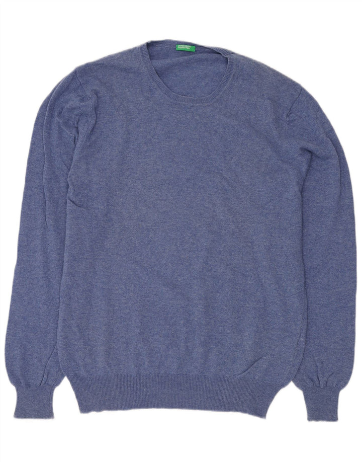 BENETTON Herre sweater med rund hals XL blå uld