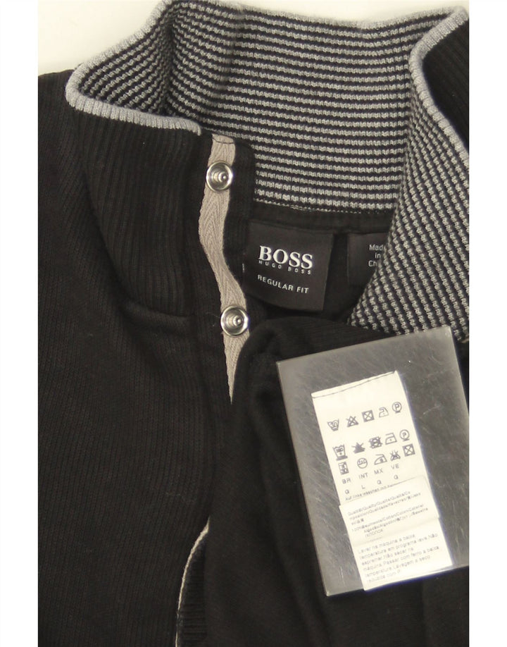 Hugo Boss Herre Regular Fit Zip Neck Jumper Sweater Stor Sort Stribet