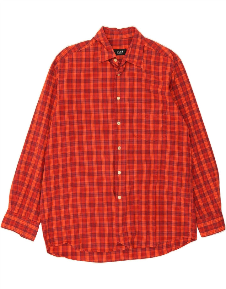 HUGO BOSS Mens Shirt Large Red Check Cotton Vintage Hugo Boss and Second-Hand Hugo Boss from Messina Hembry 