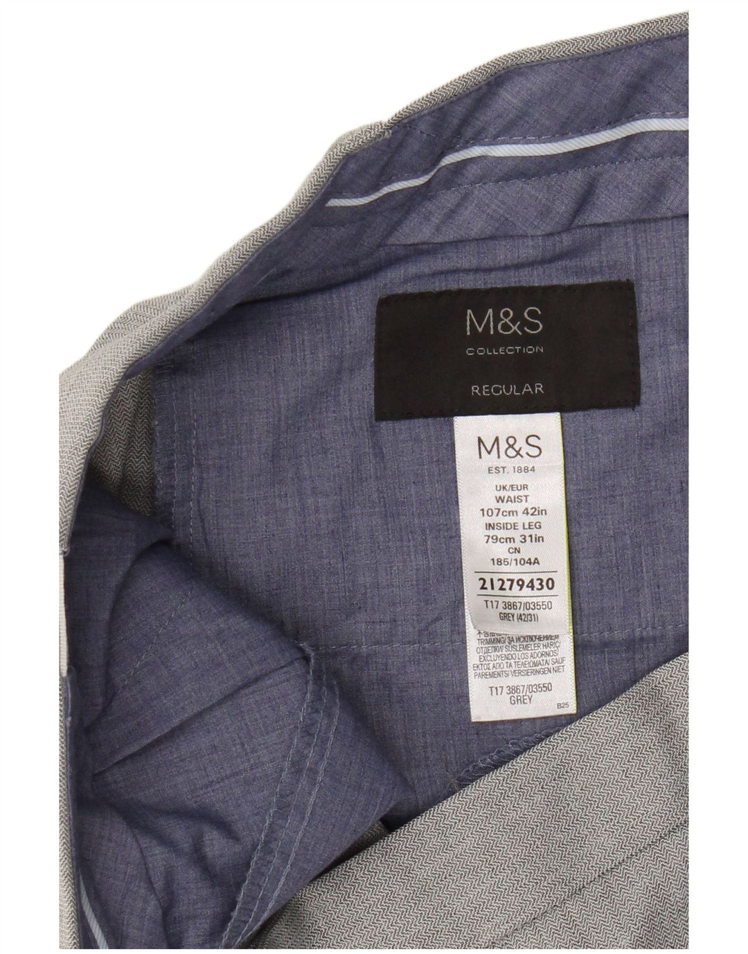 Marks & Spencer Herre Regular Suit Bukser W42 L31 Grå polyester
