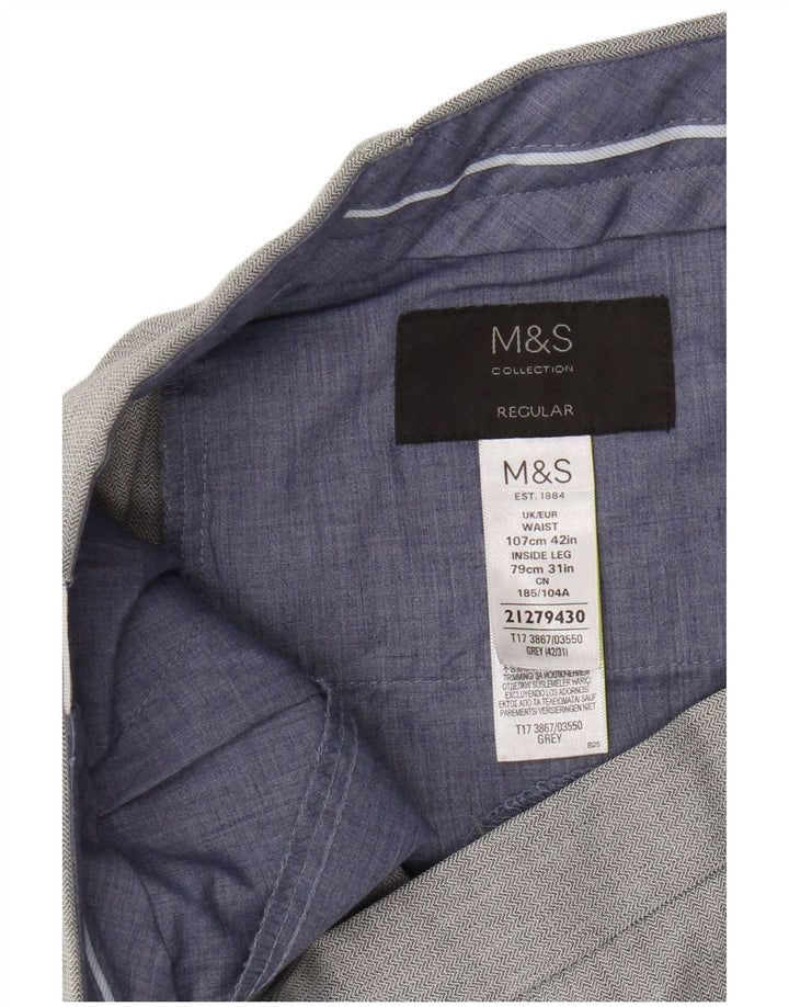 Marks & Spencer Herre Regular Suit Bukser W42 L31 Grå polyester