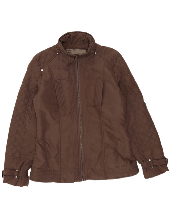 Zara Quiltet jakke til kvinder UK 16 Stor brun polyester