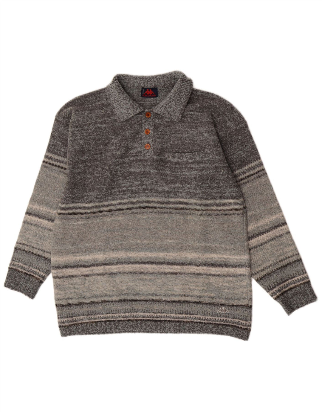 Kappa Herre Polo Neck Jumper Sweater XL Grå Stribet Uld