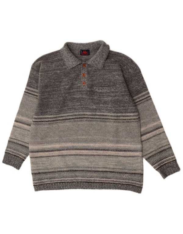 Kappa Herre Polo Neck Jumper Sweater XL Grå Stribet Uld