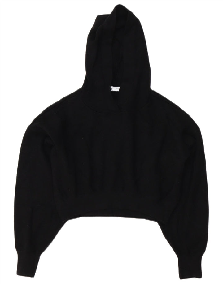 Zara Womens Crop Hoodie Jumper UK 14 Medium Black Viscose