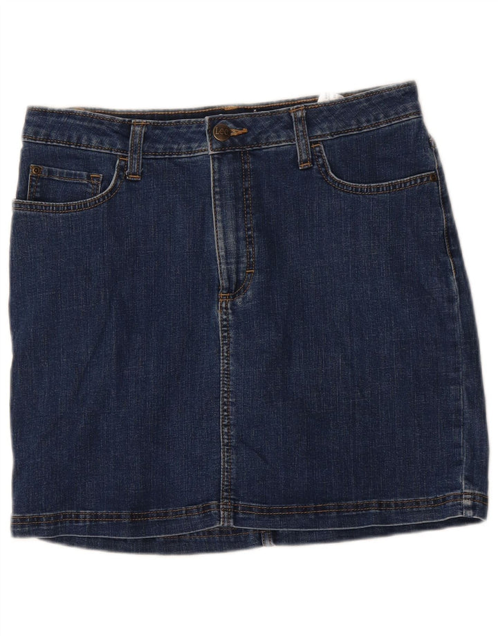 LEE Womens Mid Rise Regular Fit Denim Skirt US 12 Large W32 Navy Blue