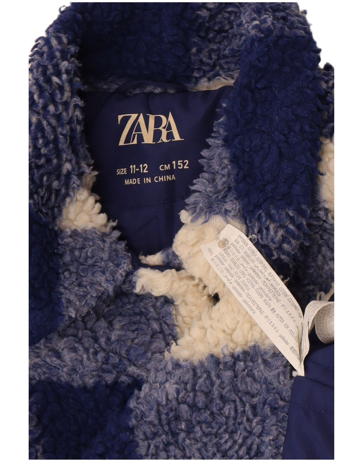 Zara Pige Fleecejakke 11-12 År Blå Gingham Polyester