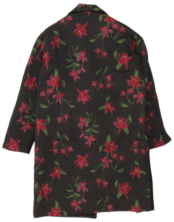 Gretha Milano Dame Oversized Overfrakke IT 40 Small Black Floral Polyester