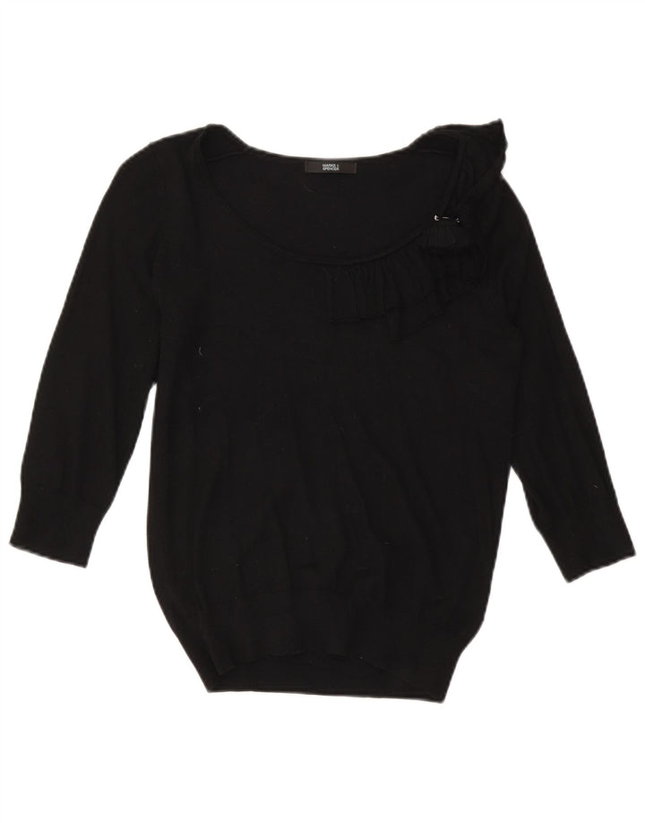Marks & Spencer Dame Boat Neck Jumper Sweater UK 10 Small Black
