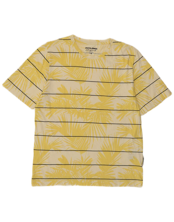 Jack & Jones herre T-shirt top lille gul stribet bomuld hawaiiansk