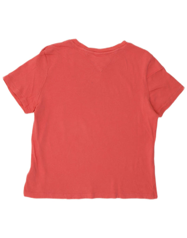 Tommy Hilfiger Womens Crop Graphic T-Shirt Top UK 12 Medium Pink Cotton