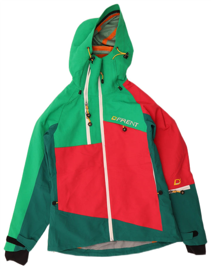 D'Frent Grafisk regnjakke med hætte til kvinder UK 36 Small Green Colourblock