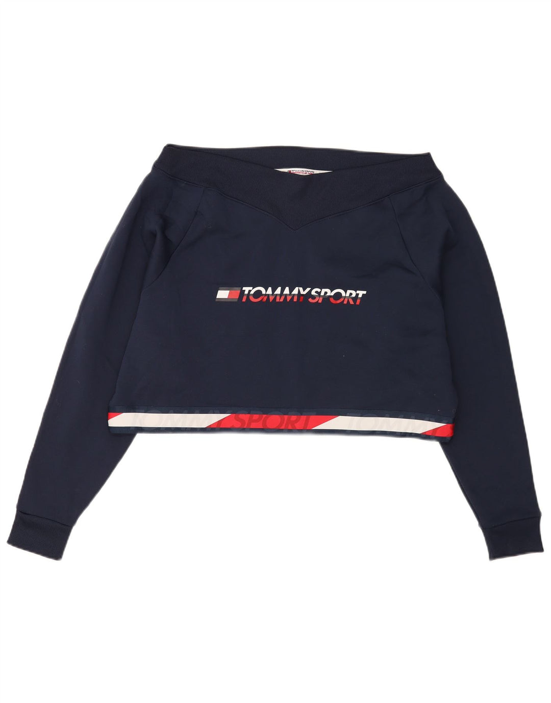 Tommy Hilfiger Dame Crop Sweatshirt Jumper UK 16 Large Navy Blue