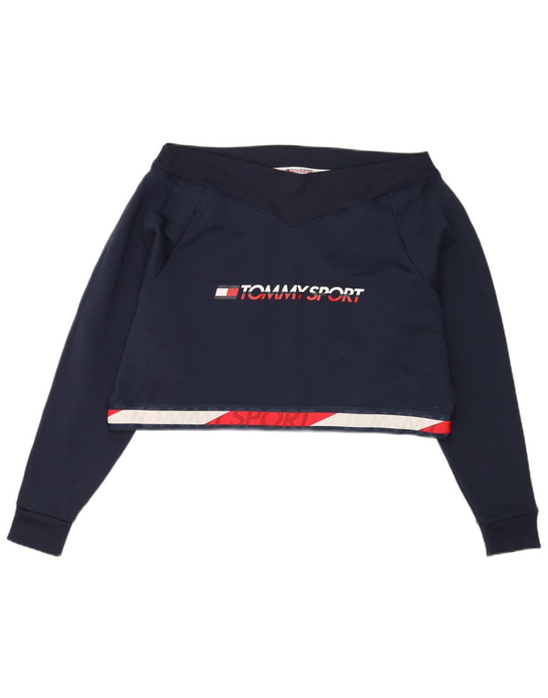 Tommy Hilfiger Dame Crop Sweatshirt Jumper UK 16 Large Navy Blue