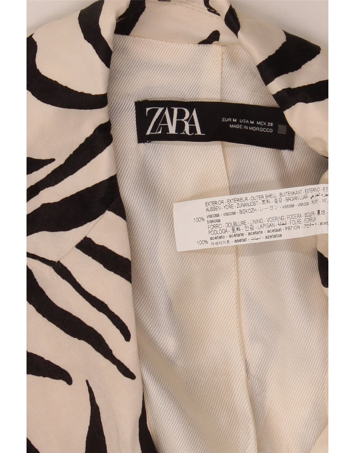 Zara Dame 3/4 ærmet åben blazerjakke UK 14 Medium White Animal Print