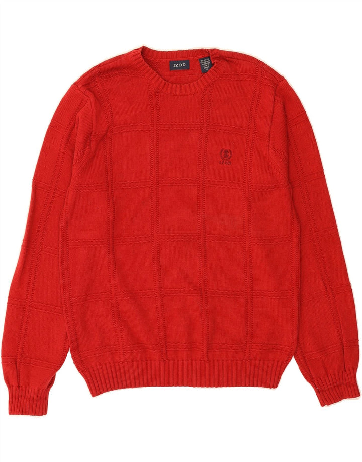 IZOD Mens Crew Neck Jumper Sweater Medium Red Check Cotton Vintage Izod and Second-Hand Izod from Messina Hembry 