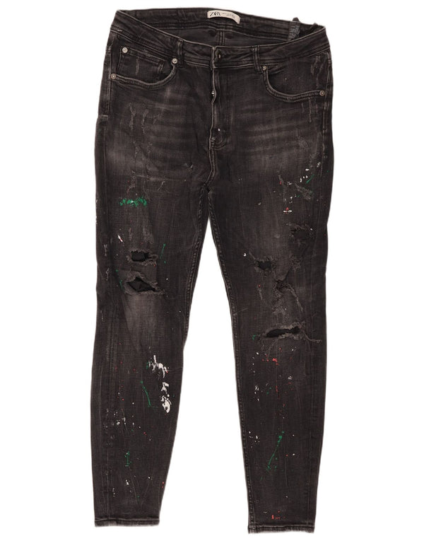Zara Mens Distressed Skinny Jeans EU 44 Large W34 L27 Grå Bomuld