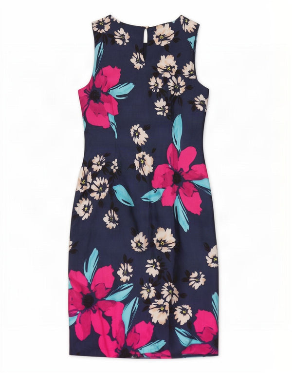 Monsoon Dame Ærmeløs Skede Kjole UK 14 Large Navy Blue Floral Viscose