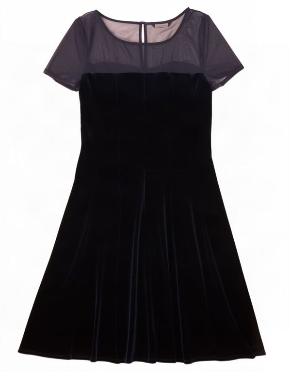 Marks & Spencer Womens Velvet A-Line Kjole UK 14 Large Navy Blue Polyester
