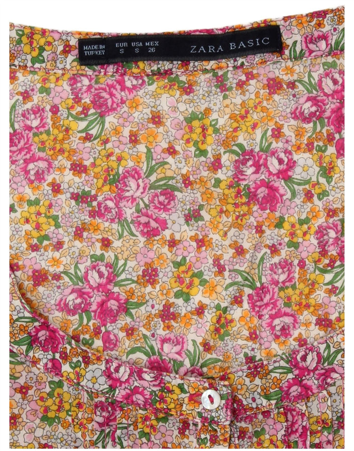 Zara Dame Kortærmet Bluse Top UK 8 Small Multicolored Floral
