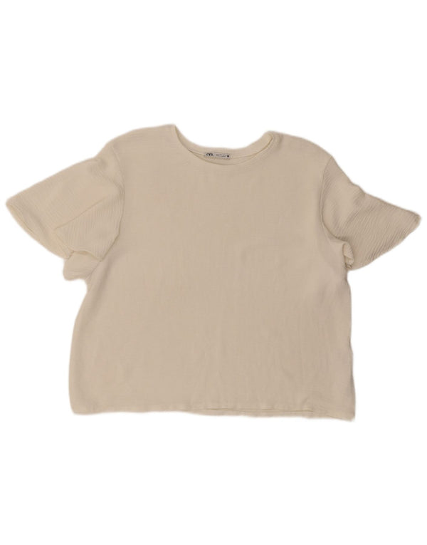 Zara Dame Bluse Top UK 16 Large White Polyester