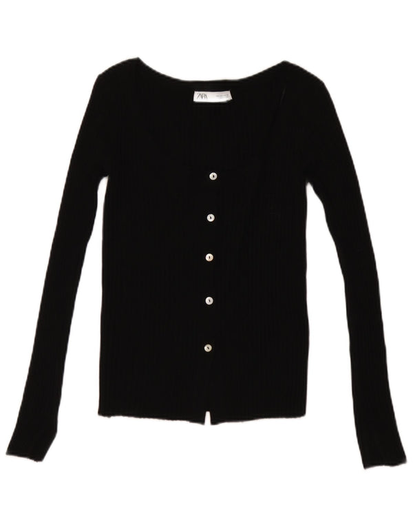 Zara Dame Cardigan Sweater UK 8 Small Black Acryl