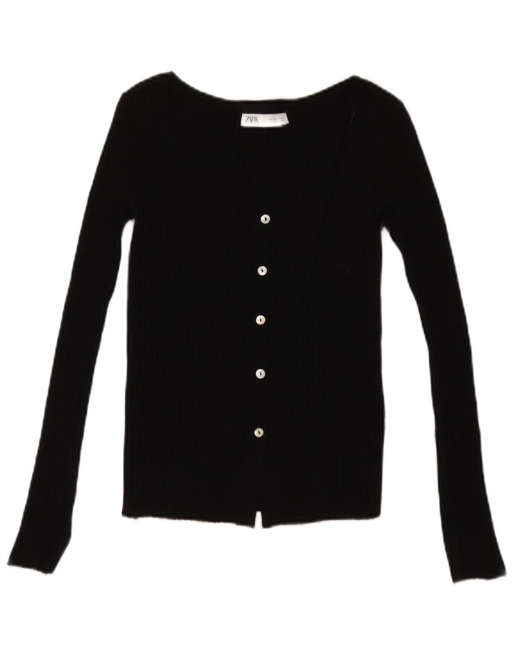 Zara Dame Cardigan Sweater UK 8 Small Black Acryl