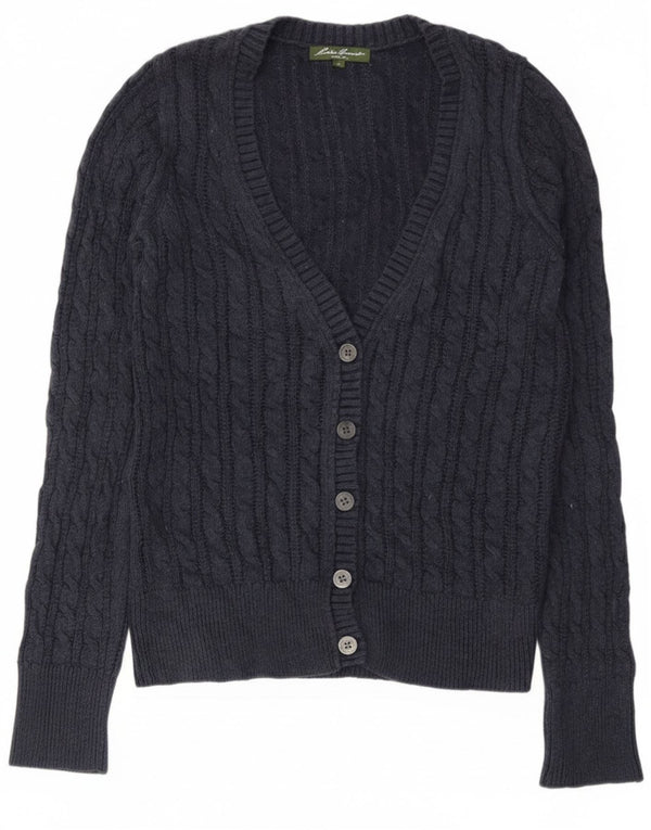 Eddie Bauer Dame Cardigan Sweater UK 12 Medium Navy Blue Bomuld