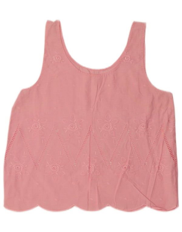 Vintage kvinders ærmeløs bluse Top UK 16 Large Pink Floral