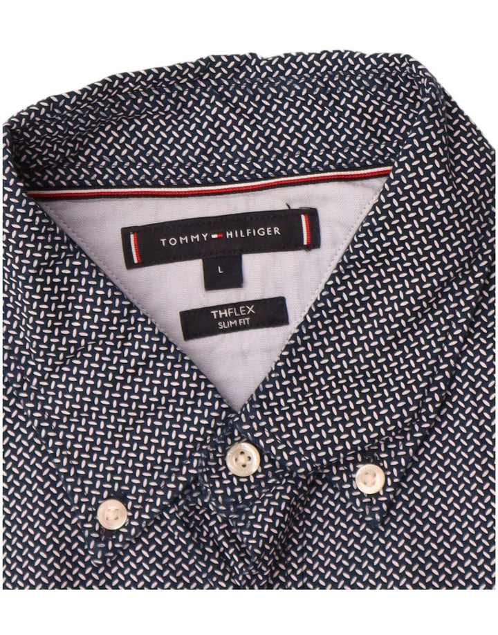 Tommy Hilfiger Herre Flex Slim Fit skjorte Stor marineblå geometrisk bomuld