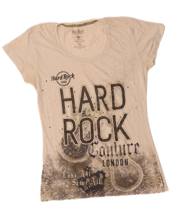 HARD ROCK CAFE piger London grafisk T-shirt top 15-16 år XL Off White