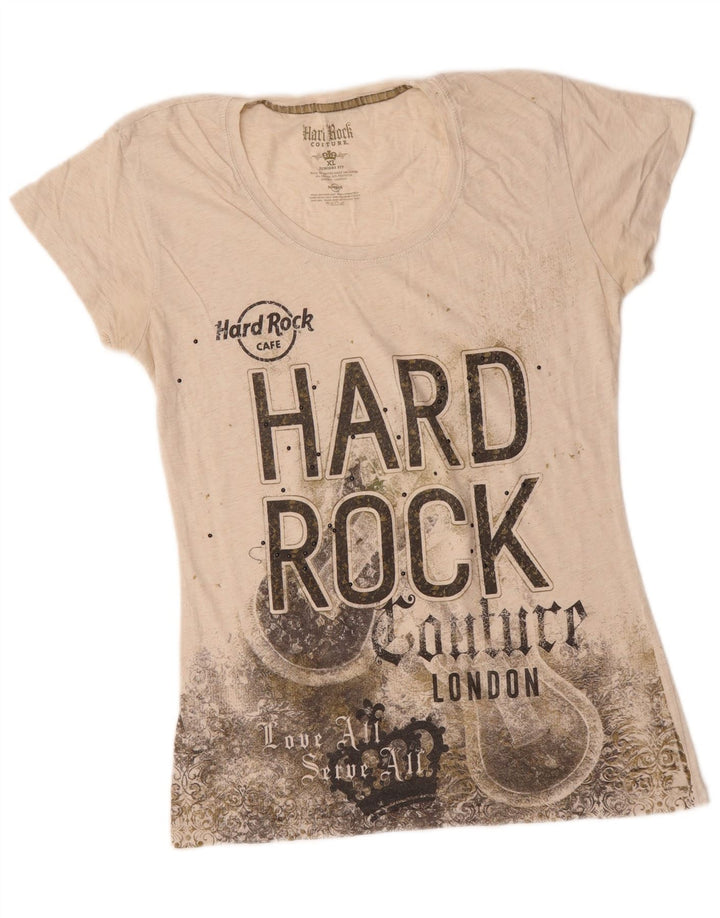 HARD ROCK CAFE piger London grafisk T-shirt top 15-16 år XL Off White
