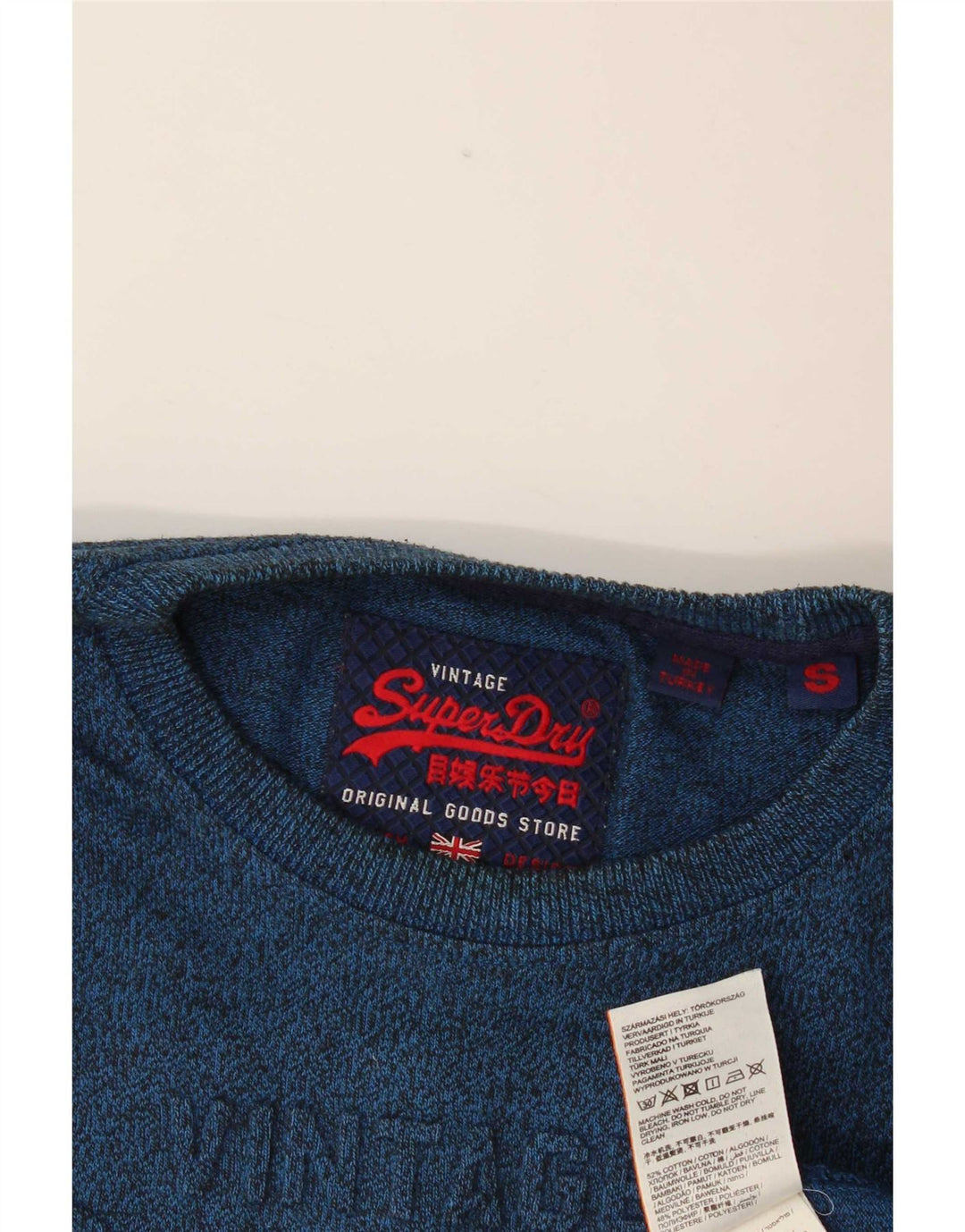 Superdry grafisk top til mænd med lang ærmet lille blå flækket bomuld