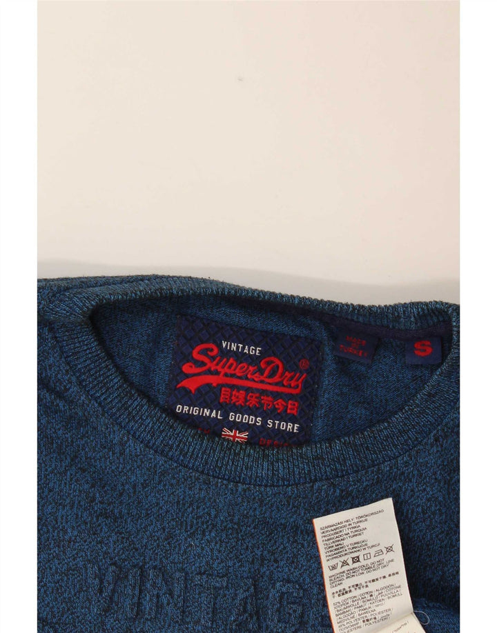 Superdry grafisk top til mænd med lang ærmet lille blå flækket bomuld