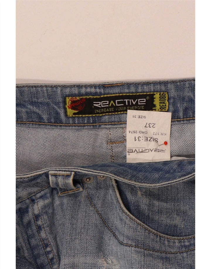 Vintage Kvinders Distressed Mini Denim Nederdel W31 Medium Blue Bomuld