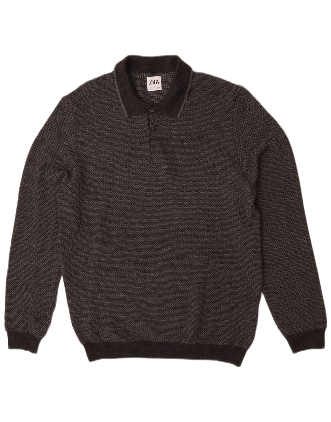Zara Herre Polo Neck Jumper Sweater Stor Grå Akryl