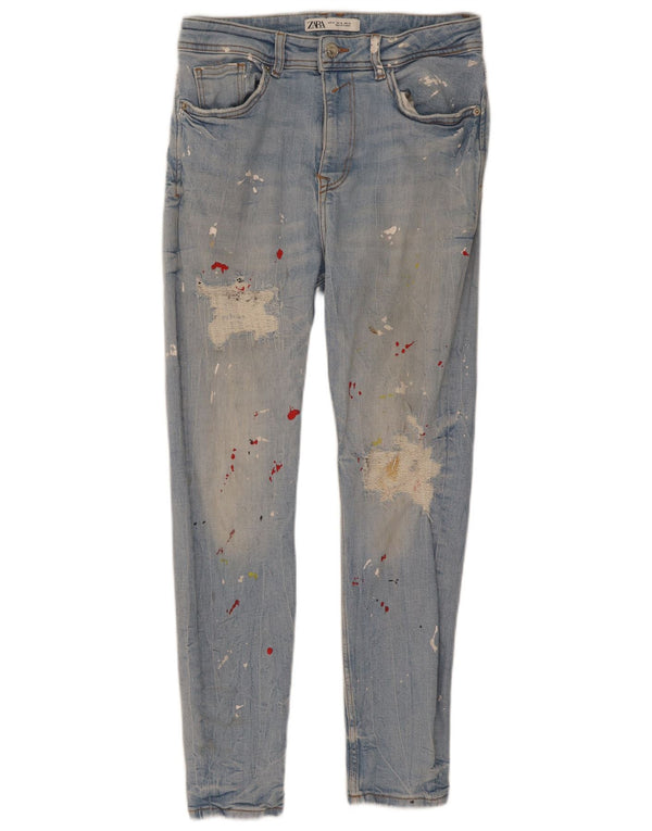 Zara Herre Distressed Skinny Jeans EU 38 Small W30 L27 Blue Tie Dye Bomuld